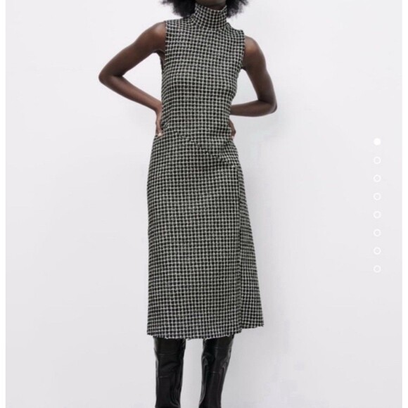 Zara Dresses & Skirts - Zara Tweed Midi Dress Sizs Small Sleeveless Turtleneck Raw Hem Classic Old Money